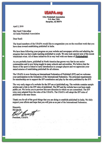 USA Pickleball Association Letter
